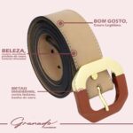 Cinto Feminino de Couro Caramelo e Fivela Hexagonal Acrílico Cor Canela Banhado a Ouro - GR - Imagem 3