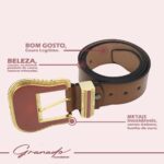 Cinto Feminino de Couro Caramelo e Fivela Acrílico Cor Rosé  (com passador) Banhado a Ouro - GR - Imagem 3