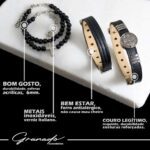 Pulseira de Couro Kit 04 Bússola Preto com Fecho Strap Plug Ajustável com Colar Ajustável - GR - Imagem 3
