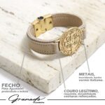 Pulseira Feminina Nude Medalhão São Bento Ouro e Fechamento Magnético - GR - Imagem 6