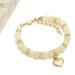 Pulseira de Ouro e  Pedras Naturais Citrino com Berloque de Coração – GR