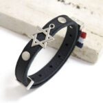 Pulseira de Couro Strap Plug Vigore Estrela Davi - GR